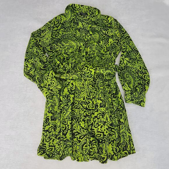 Zara women's paisley wrap dress green Sz Small witchy office party fall festive - Picture 4 of 9